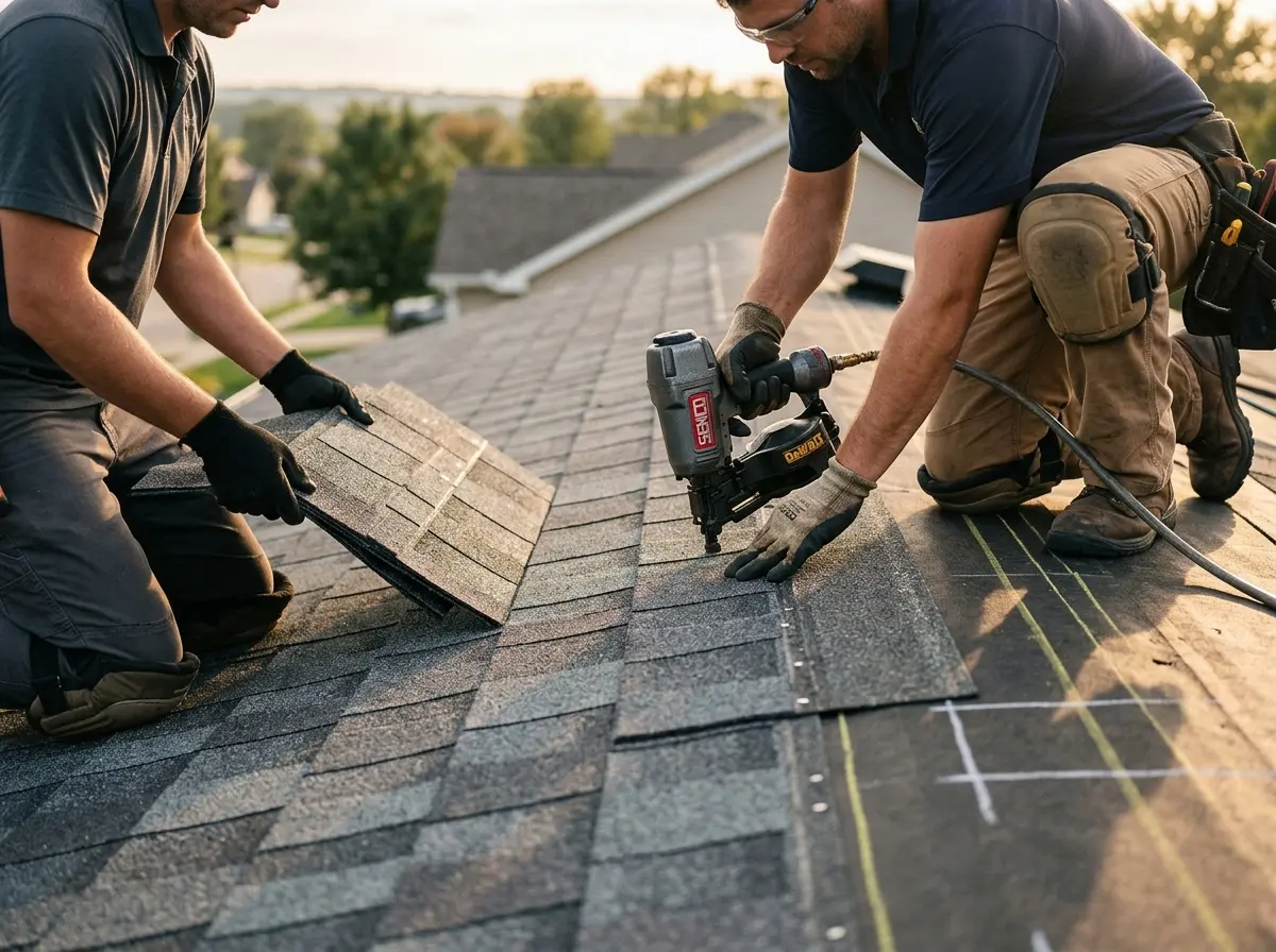 Professional roofer working on a residential roof in Mount Healthy